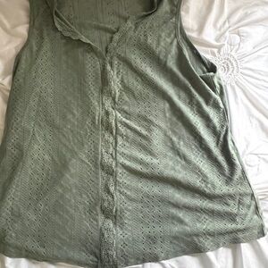 Green Sleeveless Lace Trim Top